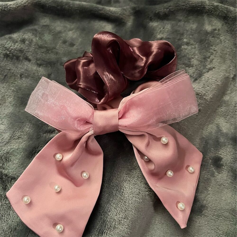 Target Elegant Pink Bow Hair Clip & Maroon Scrunchie Set Party Accessory